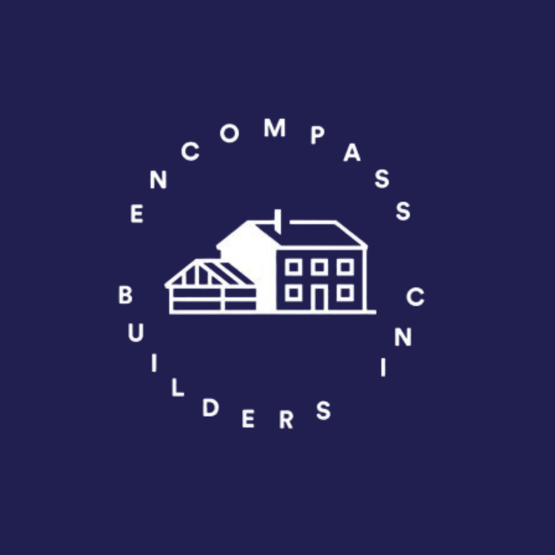 Logo with a house illustration surrounded by the text 'Encounters Builters' in a circular pattern on a blue background.