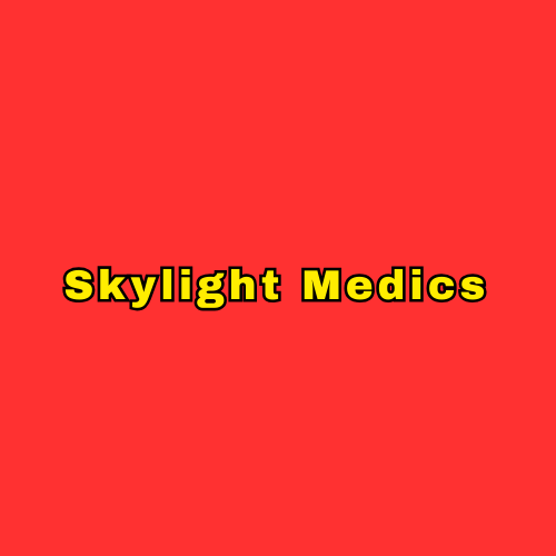 Red background with yellow and black text that reads 'Skylight Medics'.