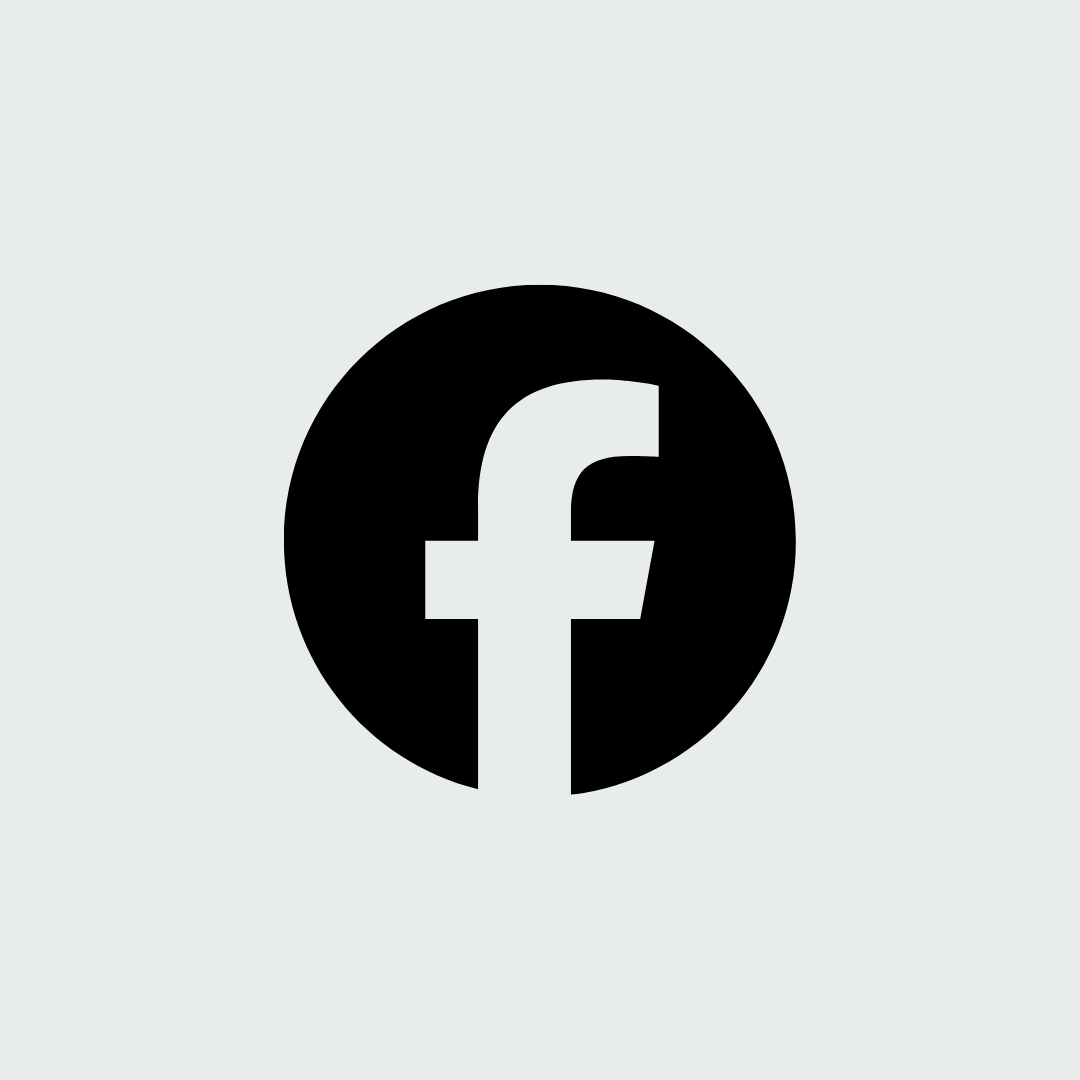 Facebook black and white logo on light gray background