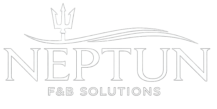 Logo for Neptune F&B Solutions featuring a trident above the company name.