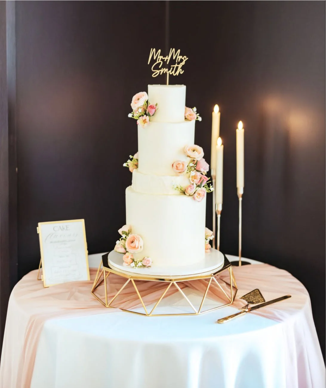 Styled wedding cake table
