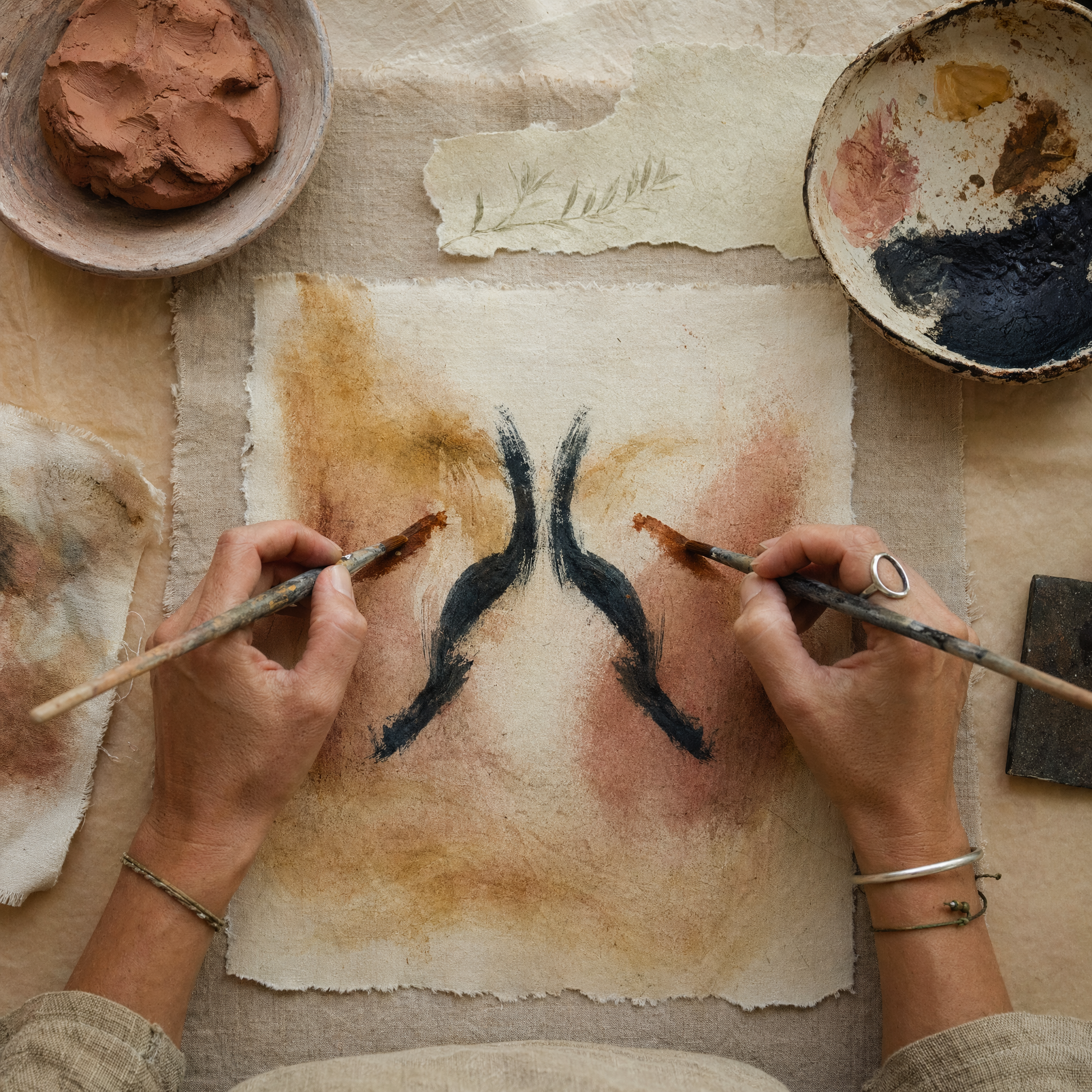 hands drawing a bilateral symmetrical pattern in a trauma art therapy