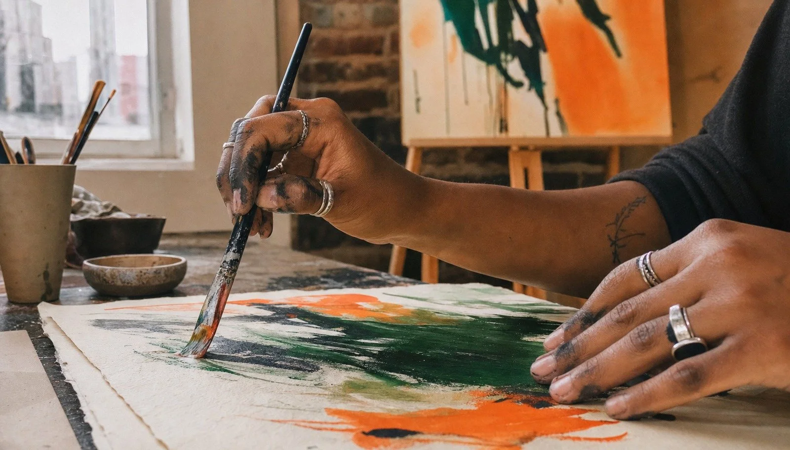hands in the work process of art therapy