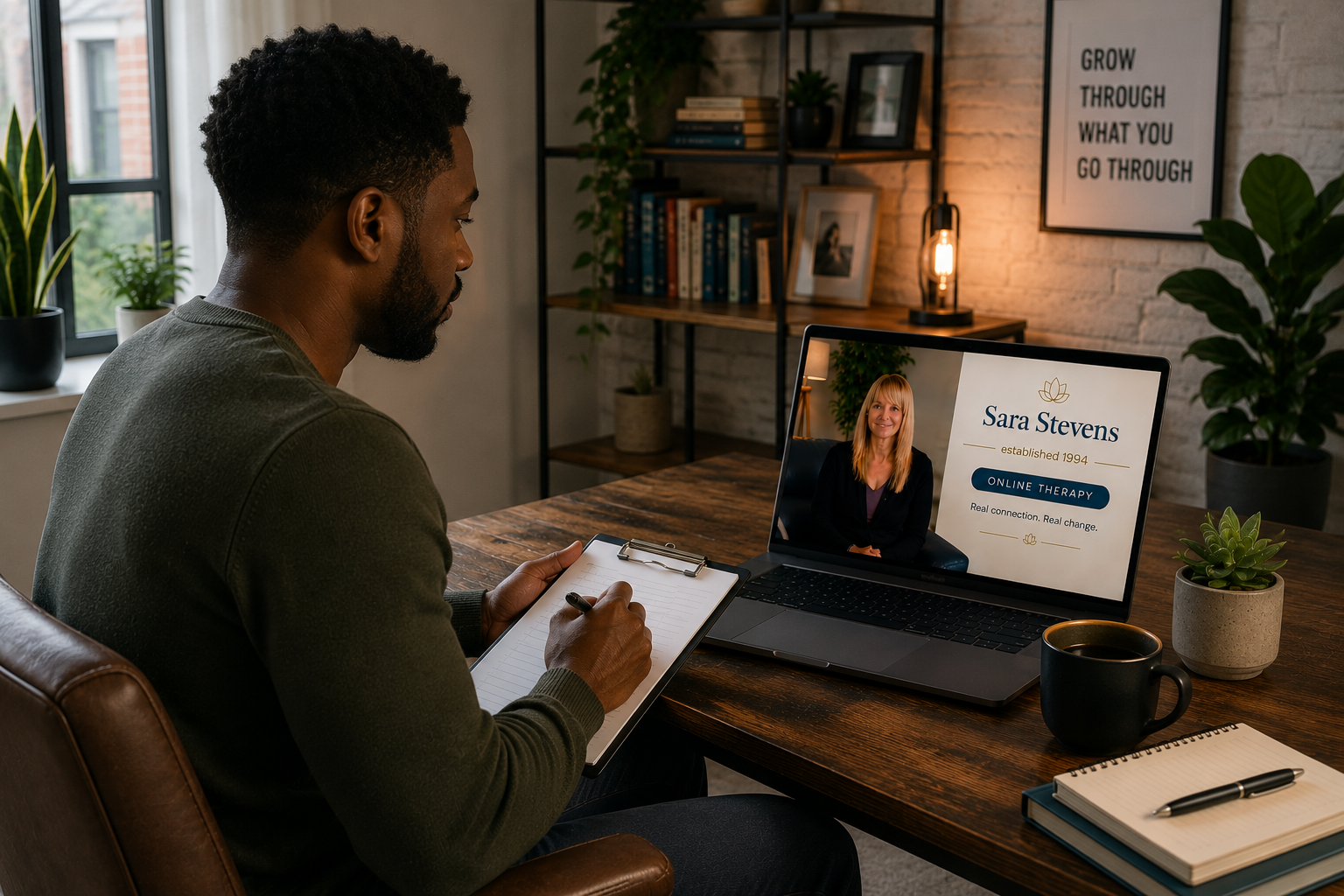 A couple sitting on a couch engaging in a video call with a doctor on a laptop.