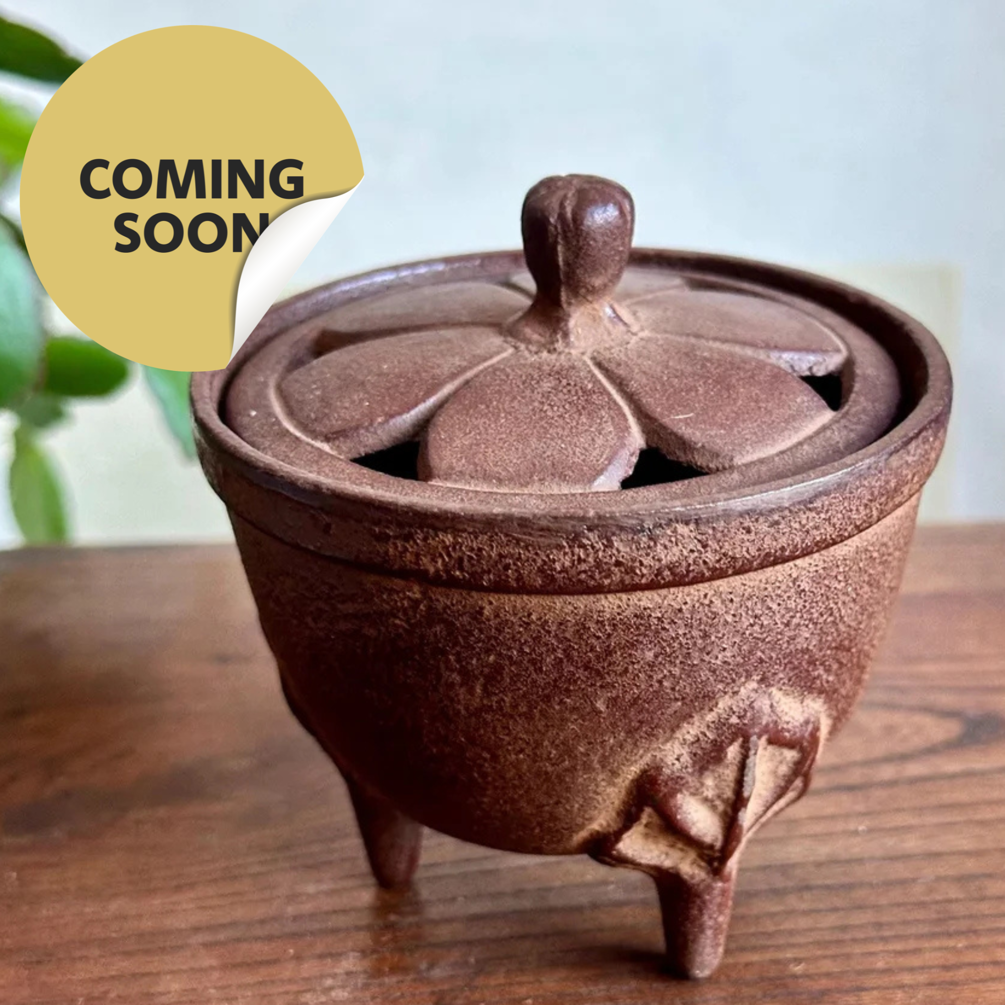 (coming soon) Iwachu cast iron kōro incense burner with sakura lid by Nanbu Tekki Iwate, Shōwa period