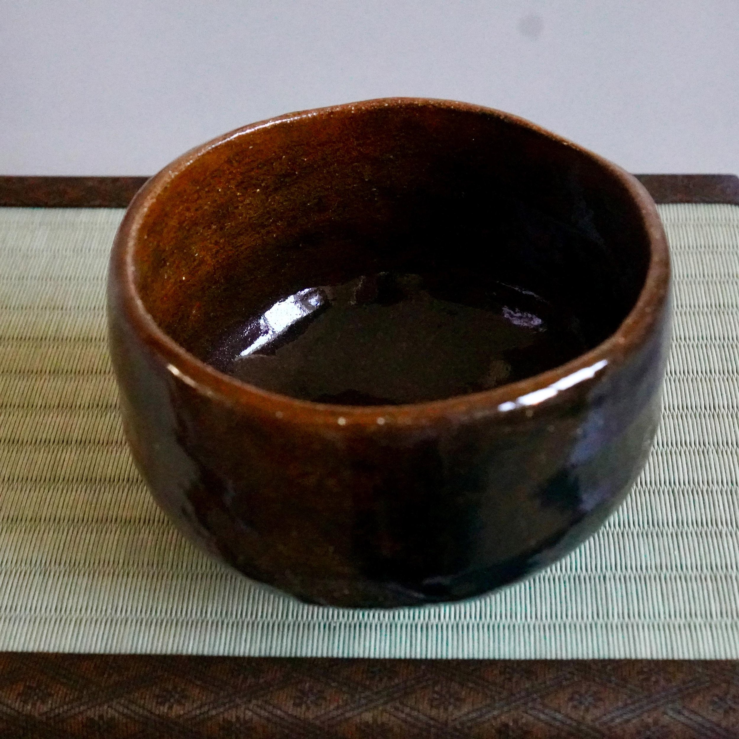 Ōbi-yaki chawan interior wide angle, Kanazawa, glaze depth and texture