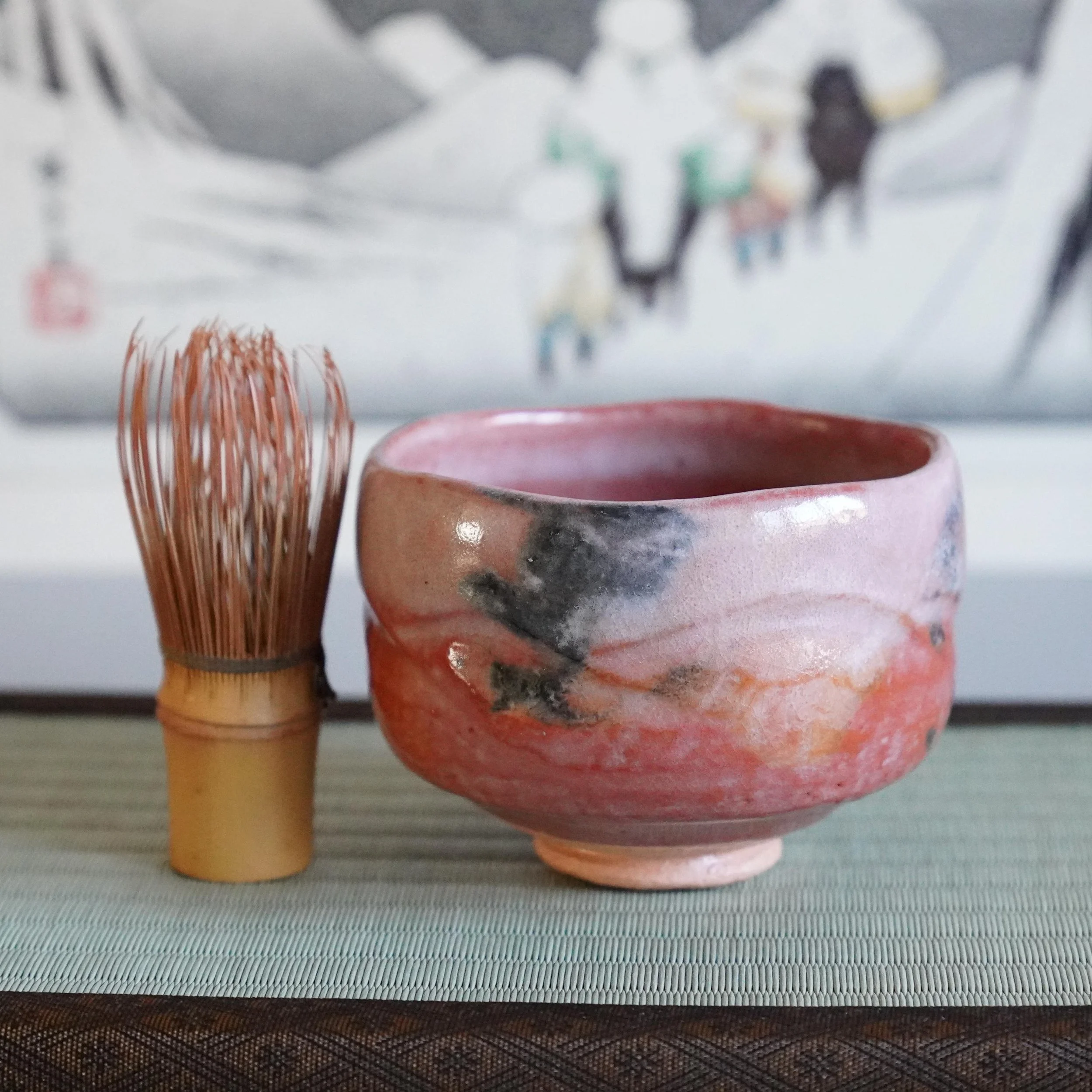 Aka-raku chawan with oxidation glaze, signed Ōno Kyūkō, late Shōwa period