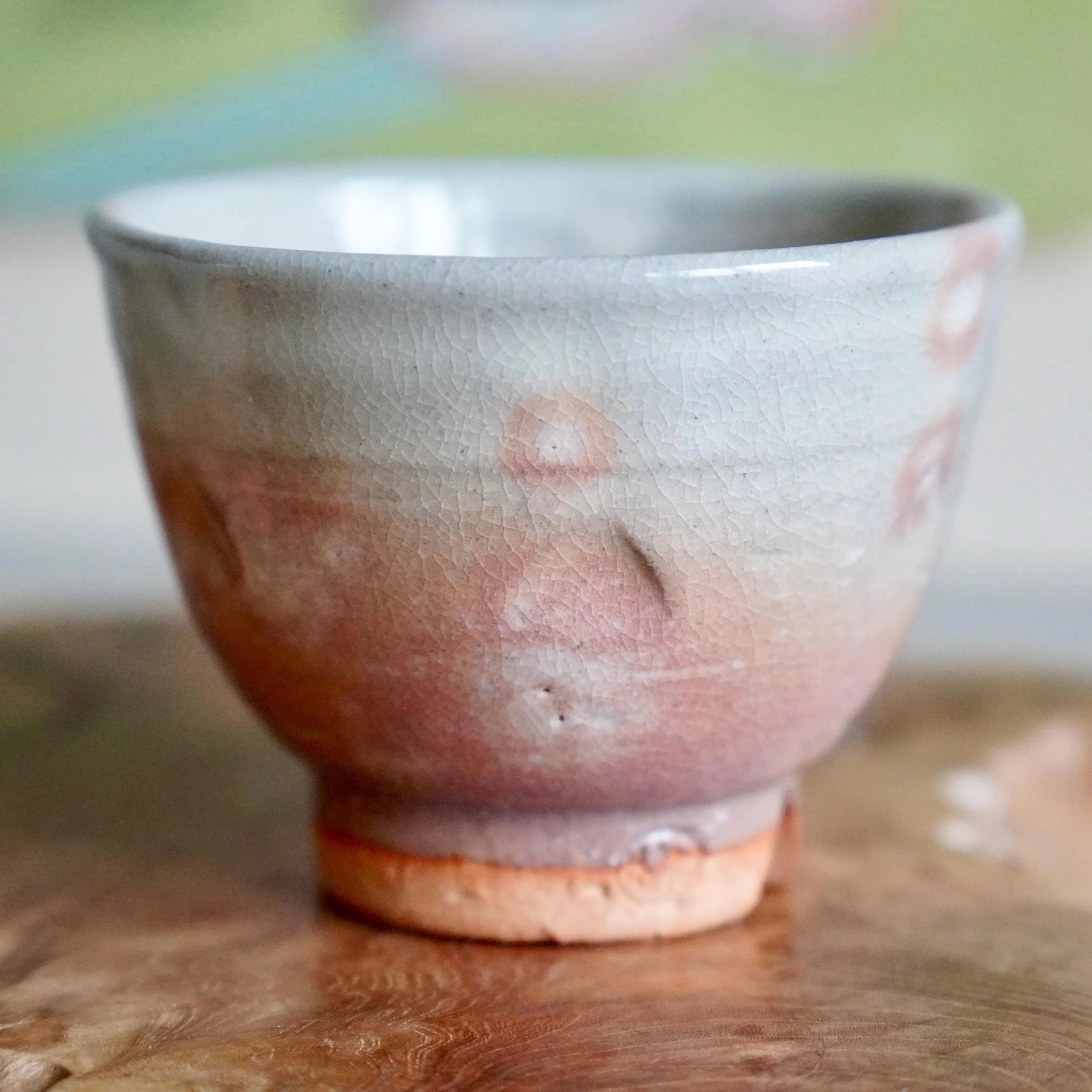 Japanese Hagi-yaki yunomi pair gohonte Tenryu gama kiri-kodai Showa pink spot