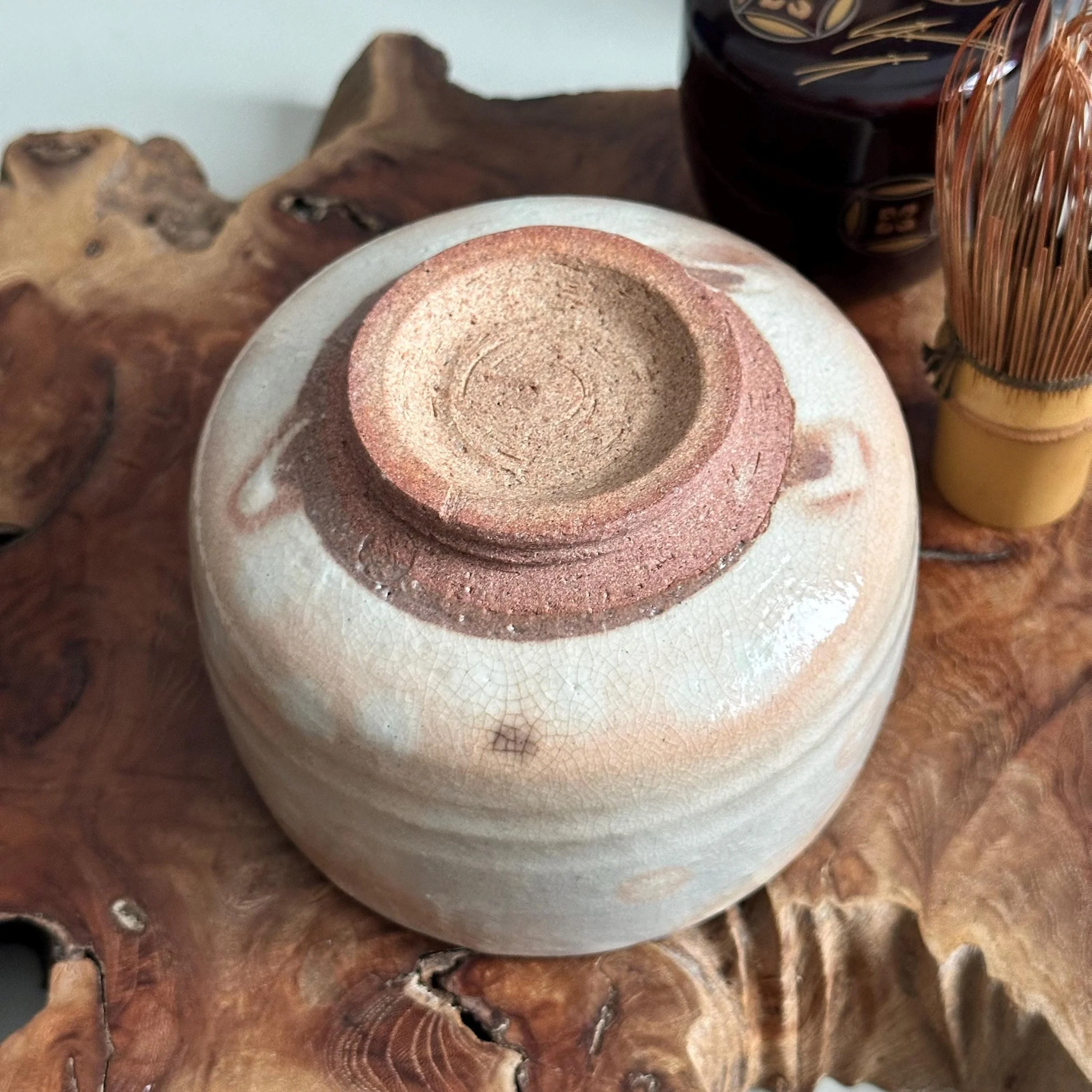 Close up of unglazed Hagi-yaki foot with natural sandy clay texture