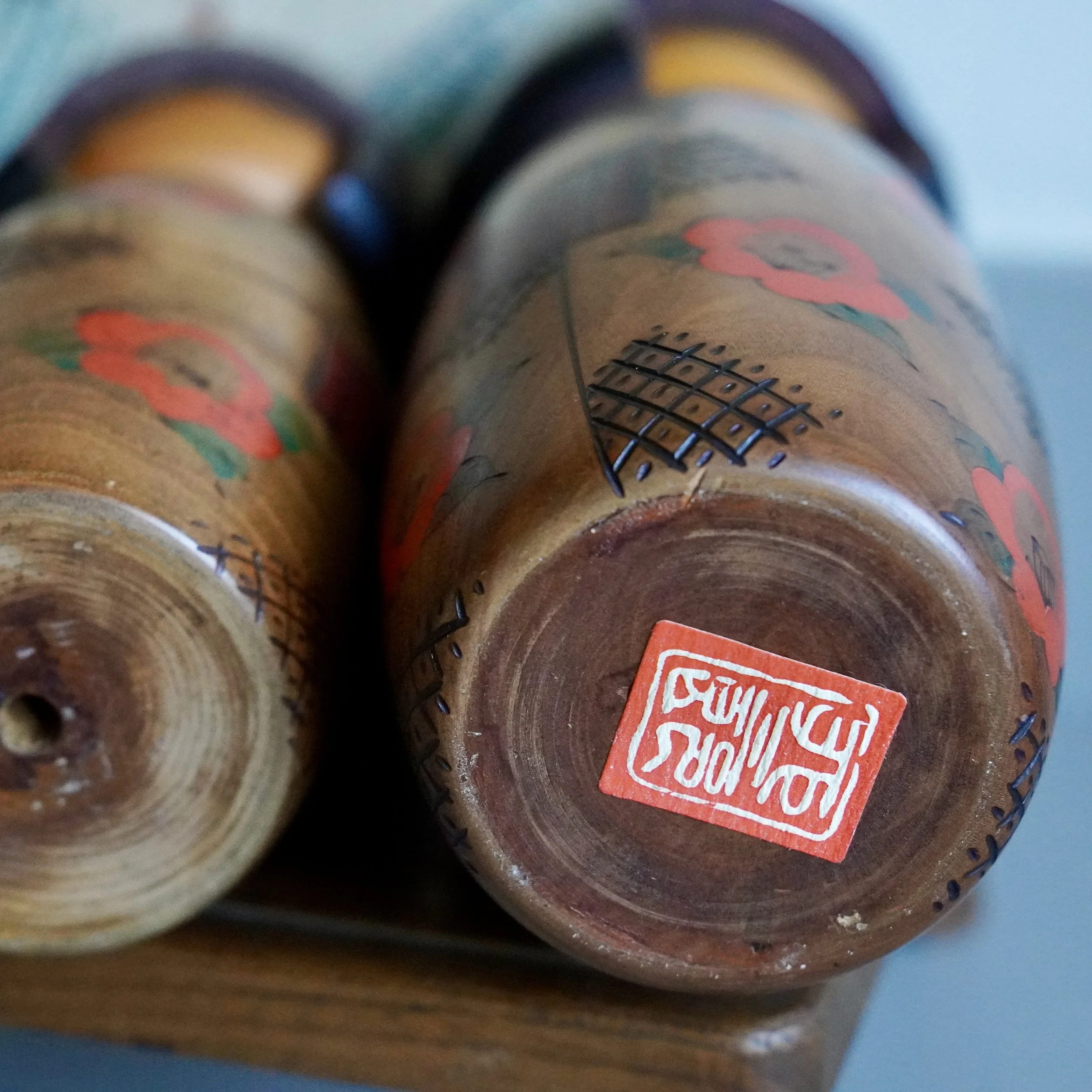 Usaburo kokeshi studio seal red stamp base authentication Showa Japan