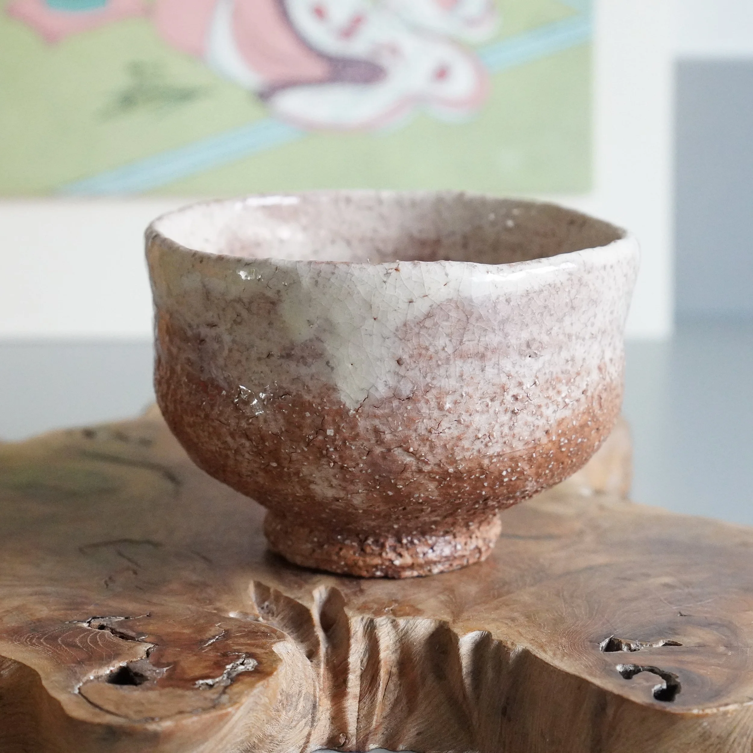 Oni-Hagi chawan Hirose Nanshu Tanga, white ash glaze over red-brown Hagi clay