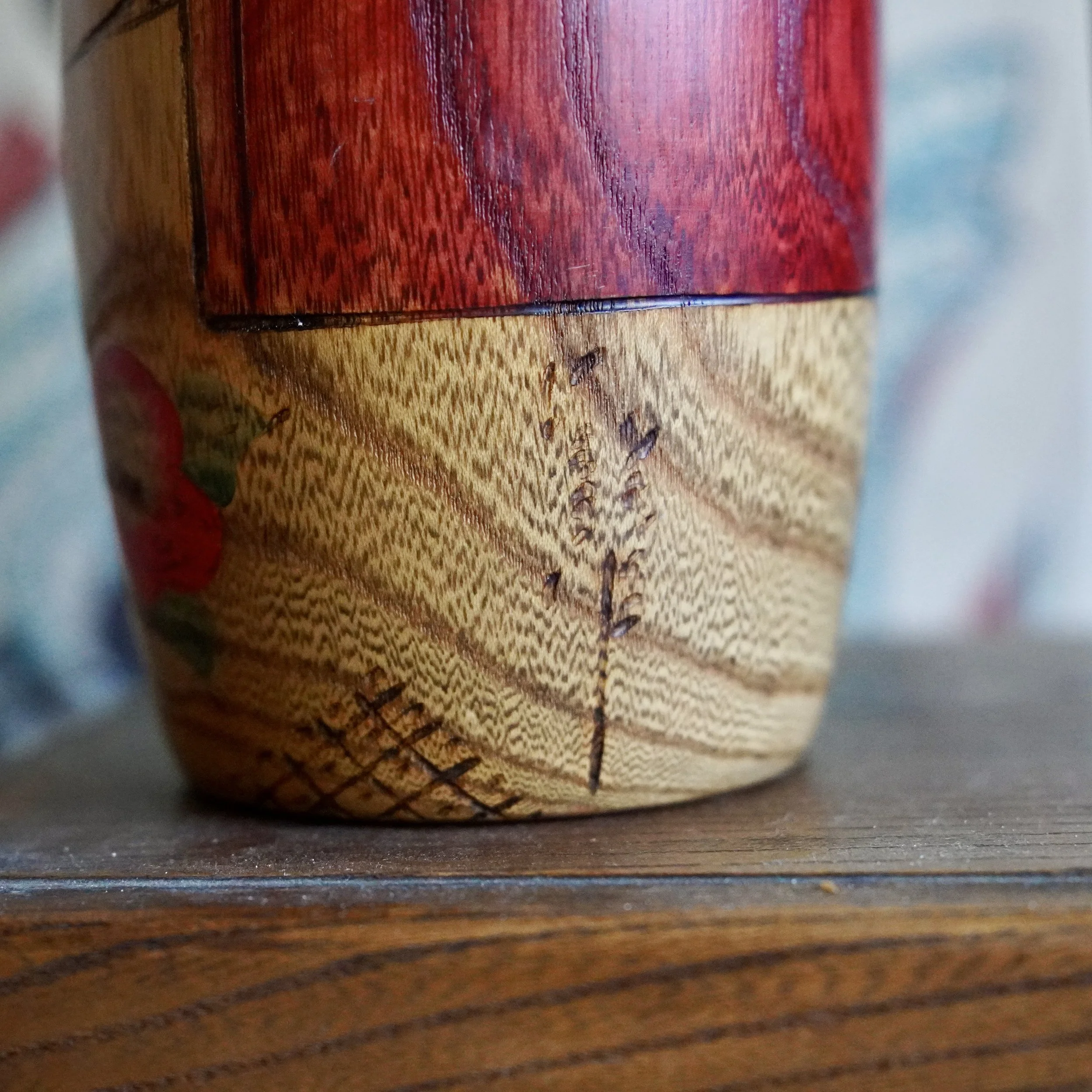 Usaburo kokeshi base signature Yuji Okamoto zelkova wood Showa