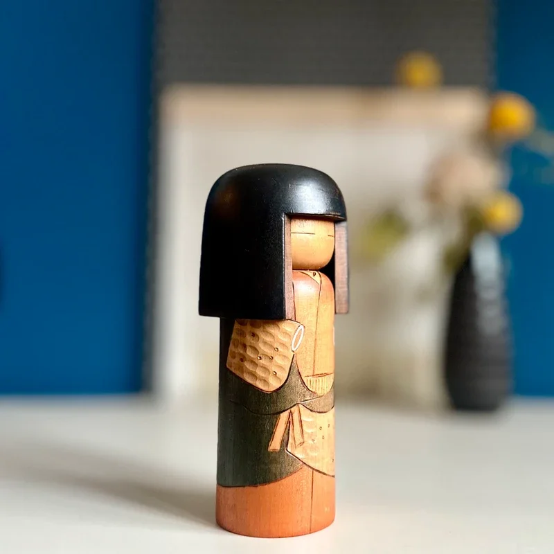 Sōsaku kokeshi by Kisaku, geometric incised pattern, signed, Shōwa period8.webp