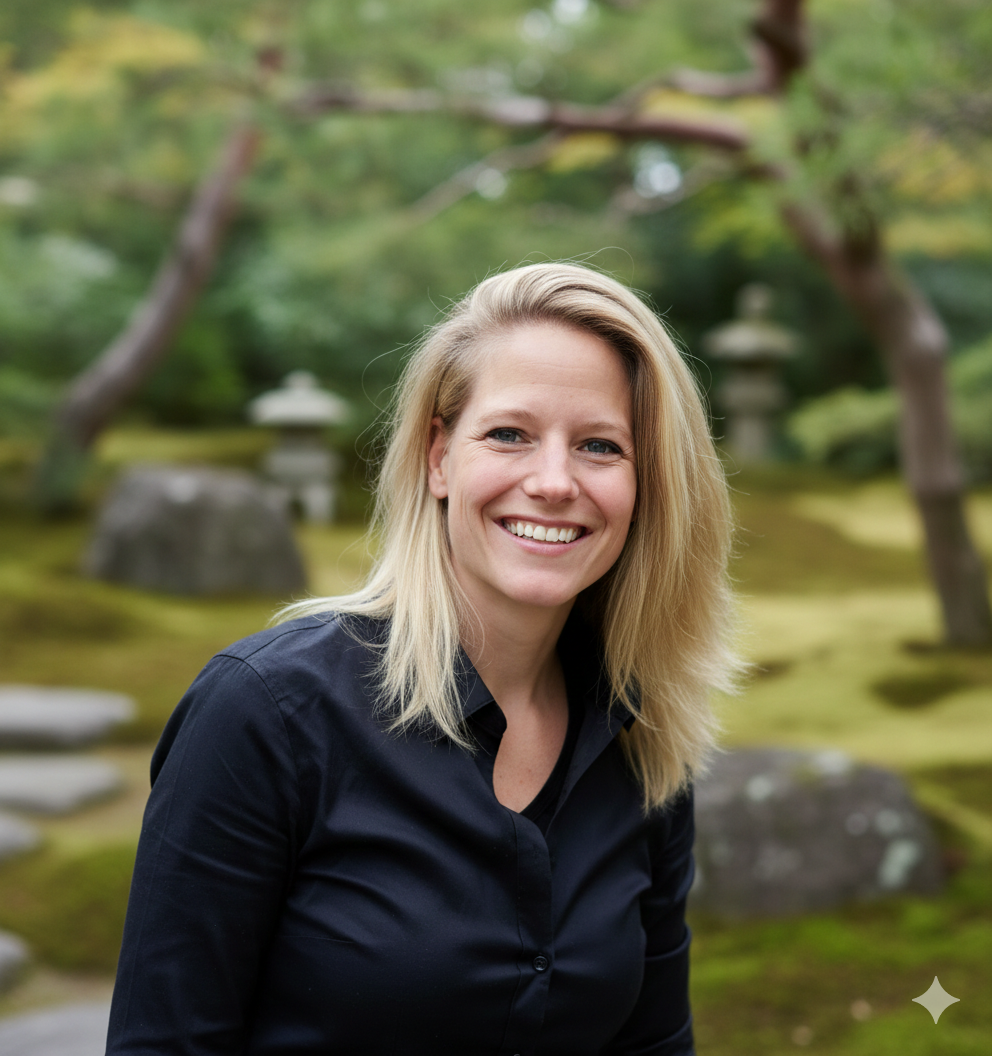 Hannah, founder of KAIKO&CO, in a Japanese garden in Japan
