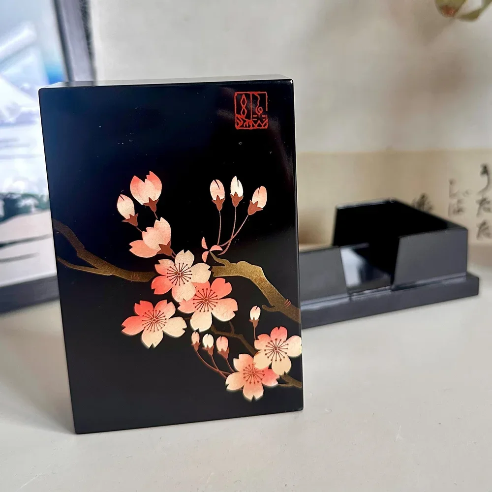 Japanese urushi lacquer box maki-e sakura gold signed sold2.webp