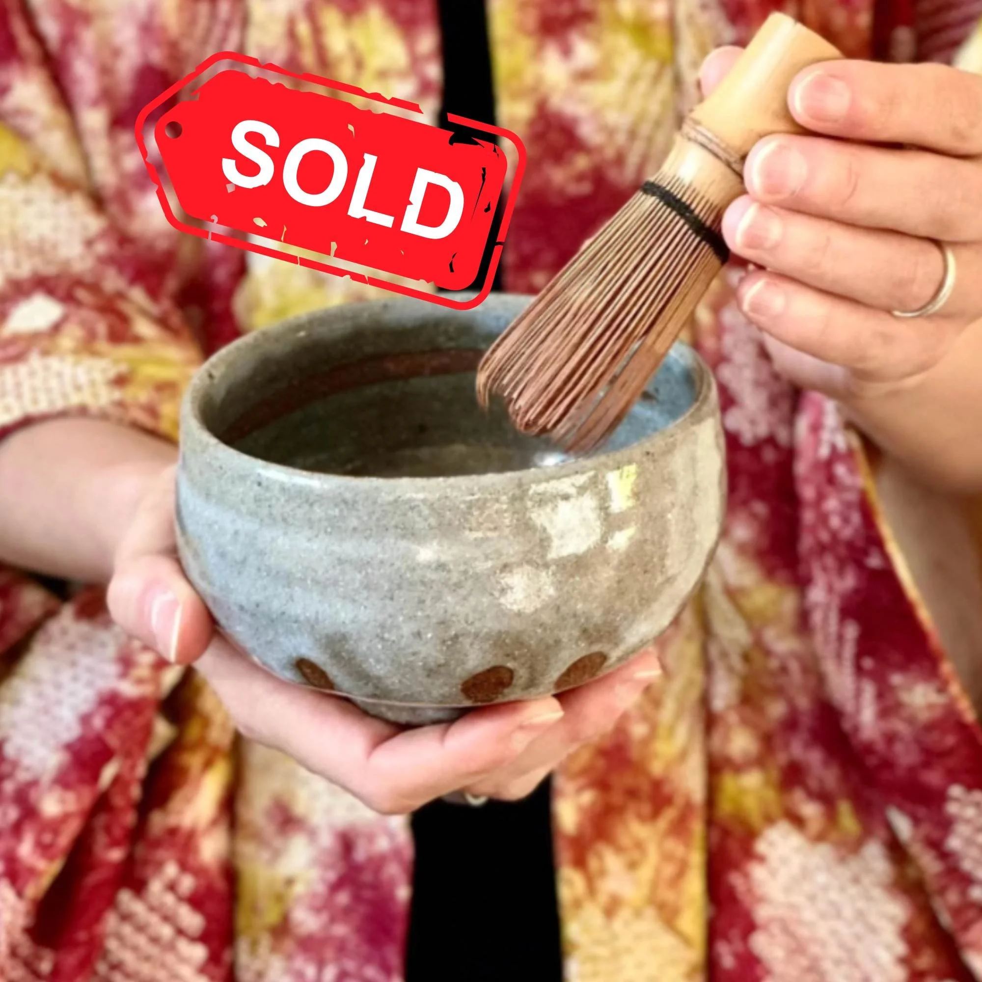 (sold) Seto matcha chawan, madara-yu glaze, signed Matsubara Yasuhiro, with tomobako box and documentation, ca. 1970
