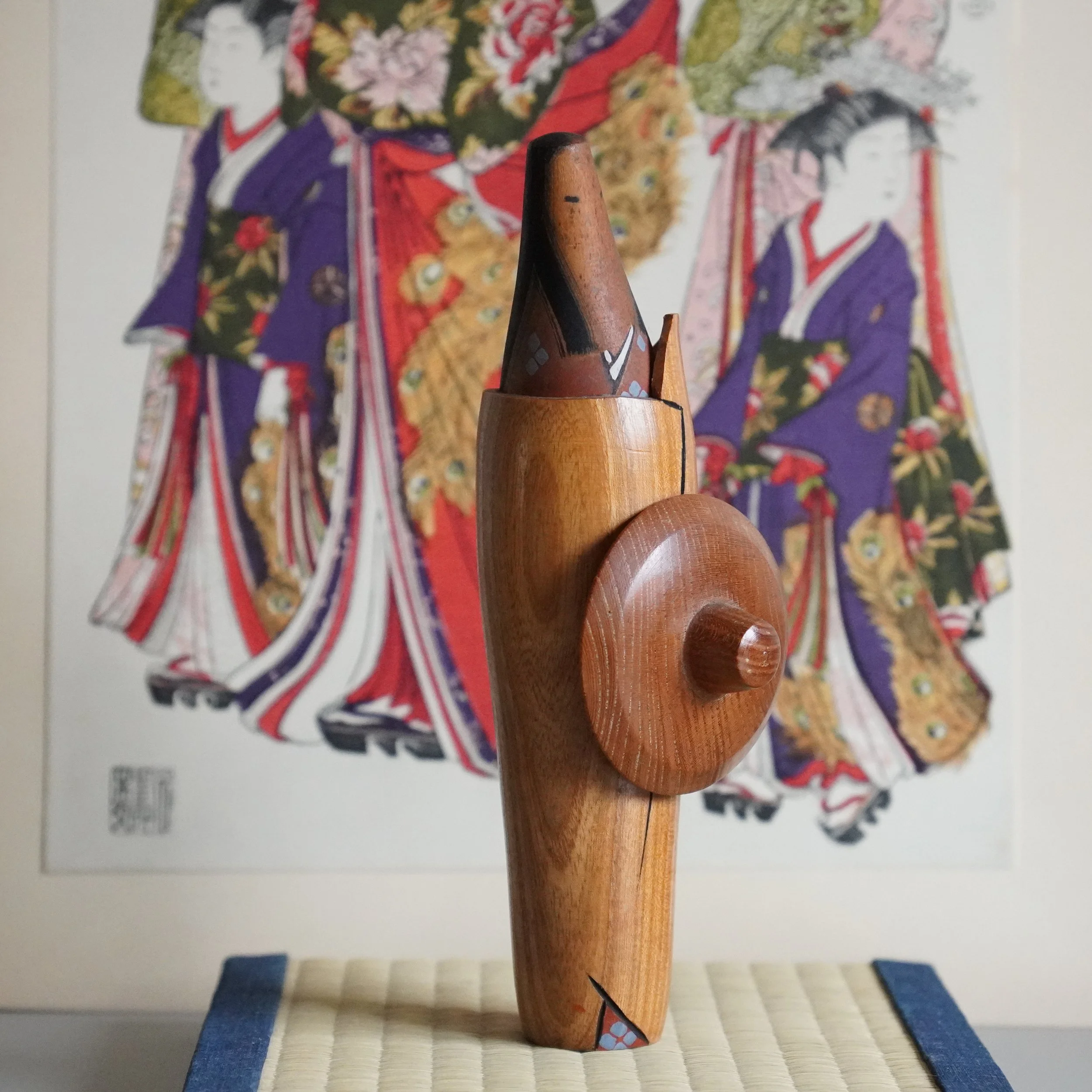 Naruko kokeshi Okazaki Yasuo chrysanthemum signed Showa.jpeg