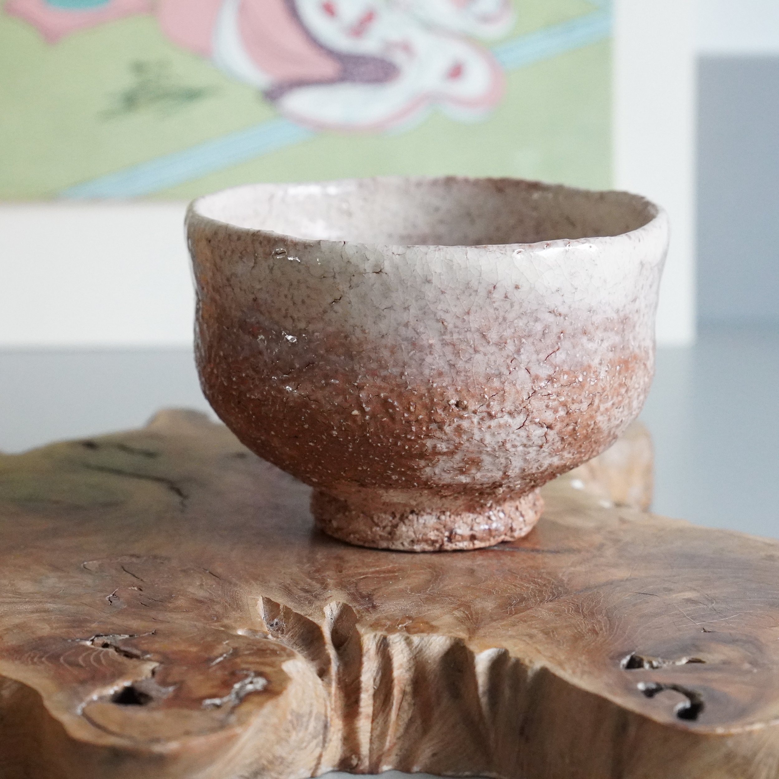 Oni-Hagi chawan Tenpōzan kiln, white glazed upper body and exposed clay below