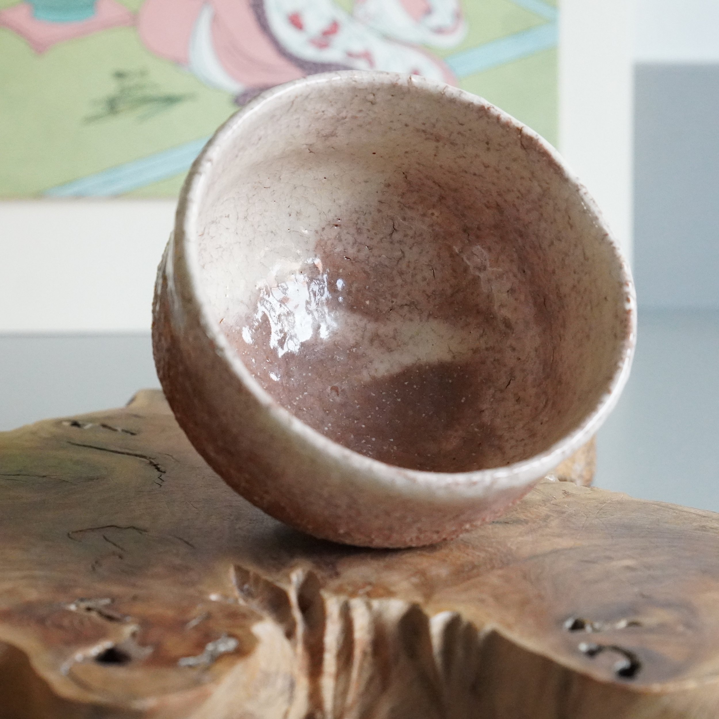 Oni-Hagi chawan Tenpōzan Hagi-yaki, irregular form and white glaze drip inside