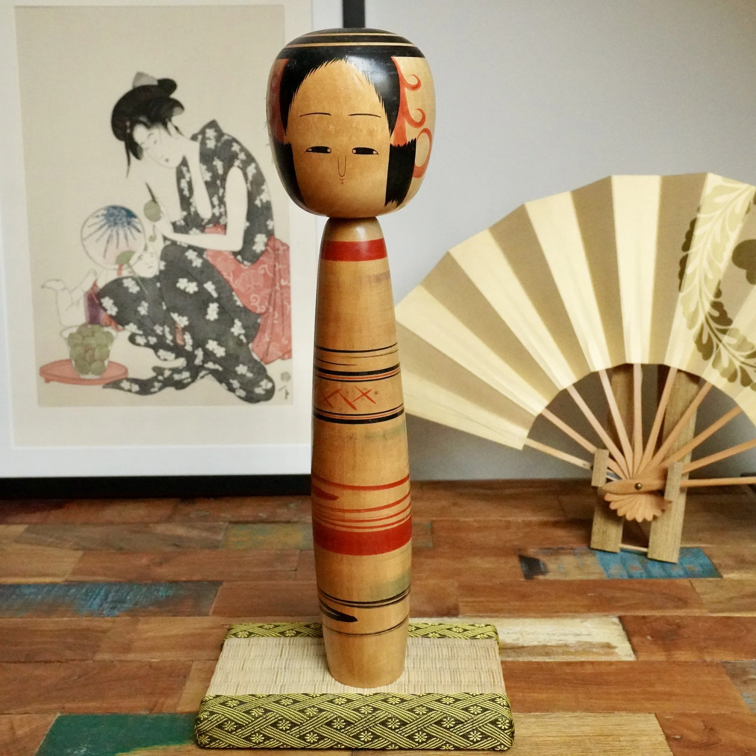 Vintage large Tsuchiyu kokeshi signed by Abe Kazue, 37cm high, Shōwa period ca. 1970s