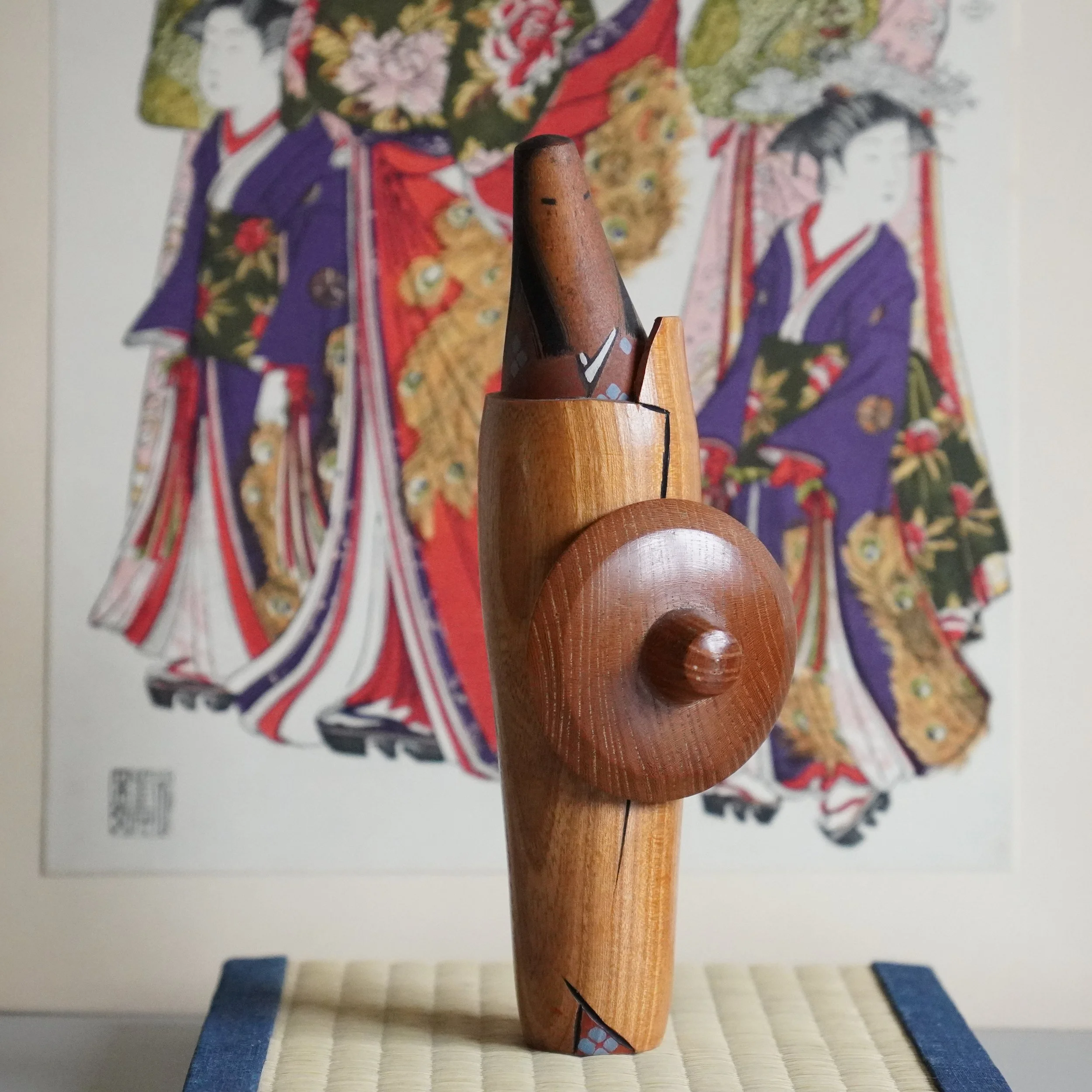 Naruko kokeshi Okazaki Yasuo chrysanthemum signed Showa.jpeg
