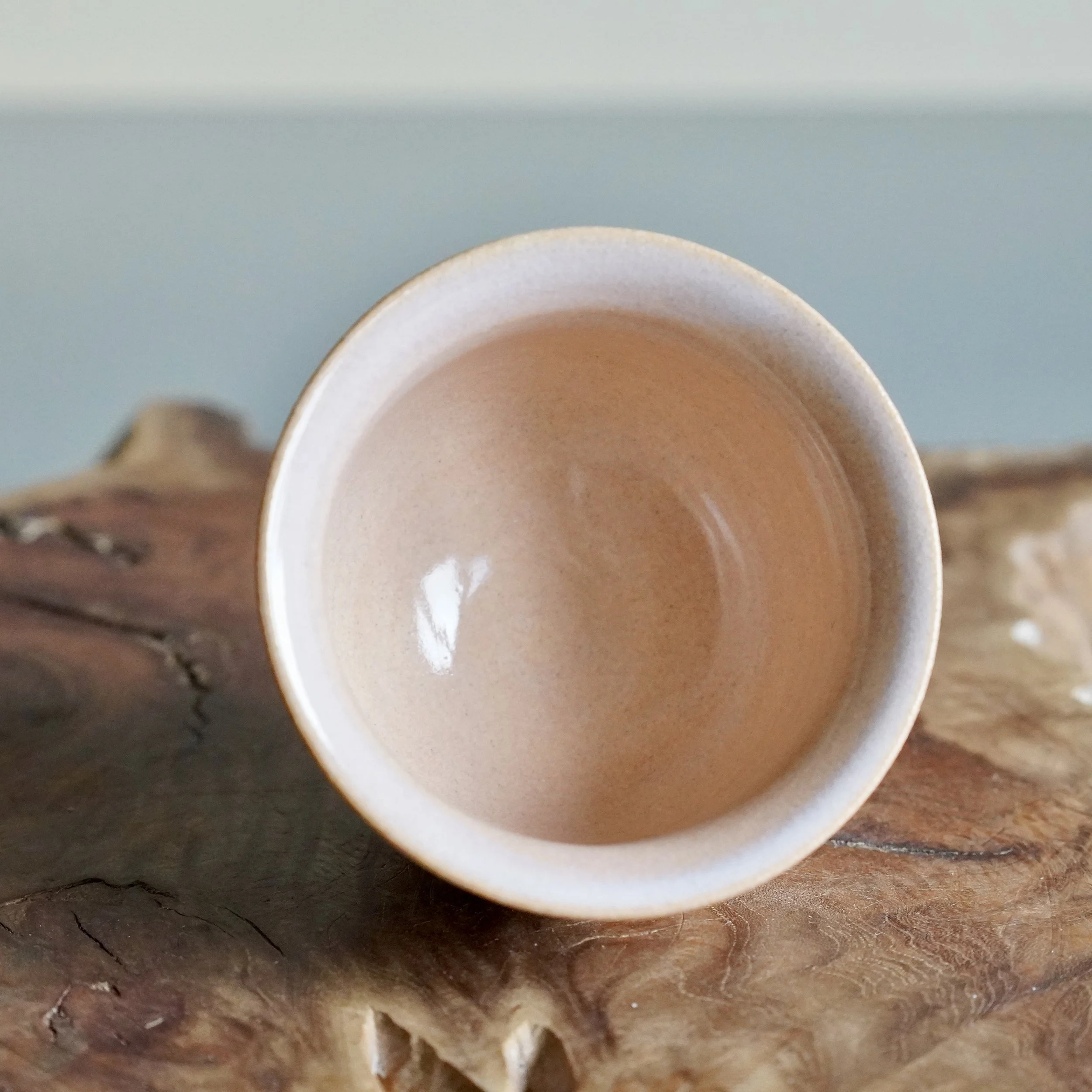 11. Hagi-yaki yunomi cup overhead view, interior glaze pooling