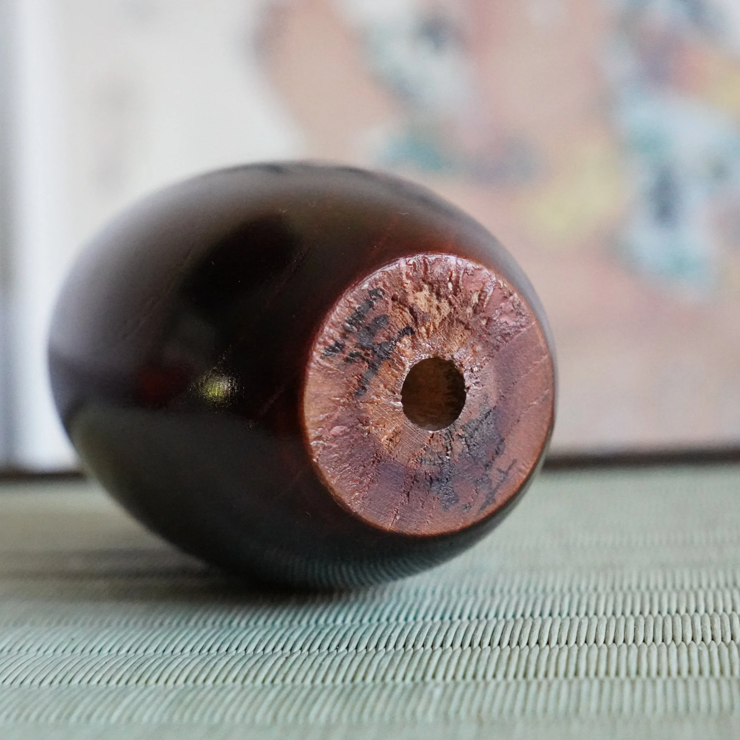 Unlacquered base of a keyaki wood Daruma Daishi by Seifu Gono, hand carved hollow center