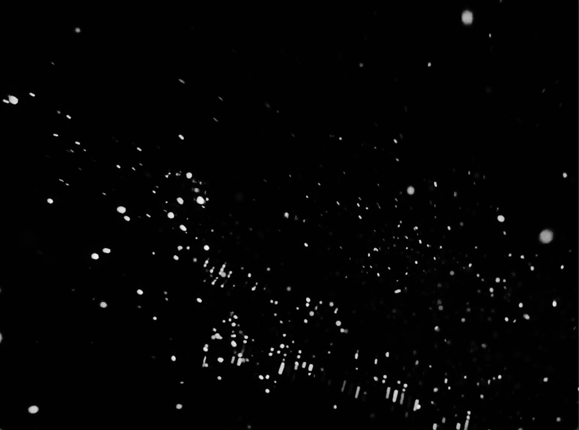 Black background with scattered white dots resembling stars or snowflakes.