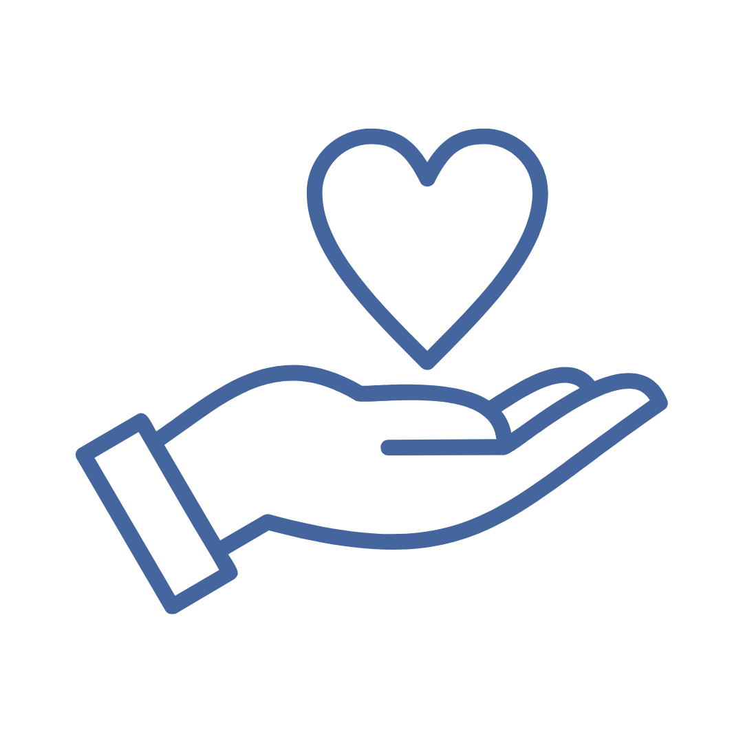 Line art of a hand holding a heart.