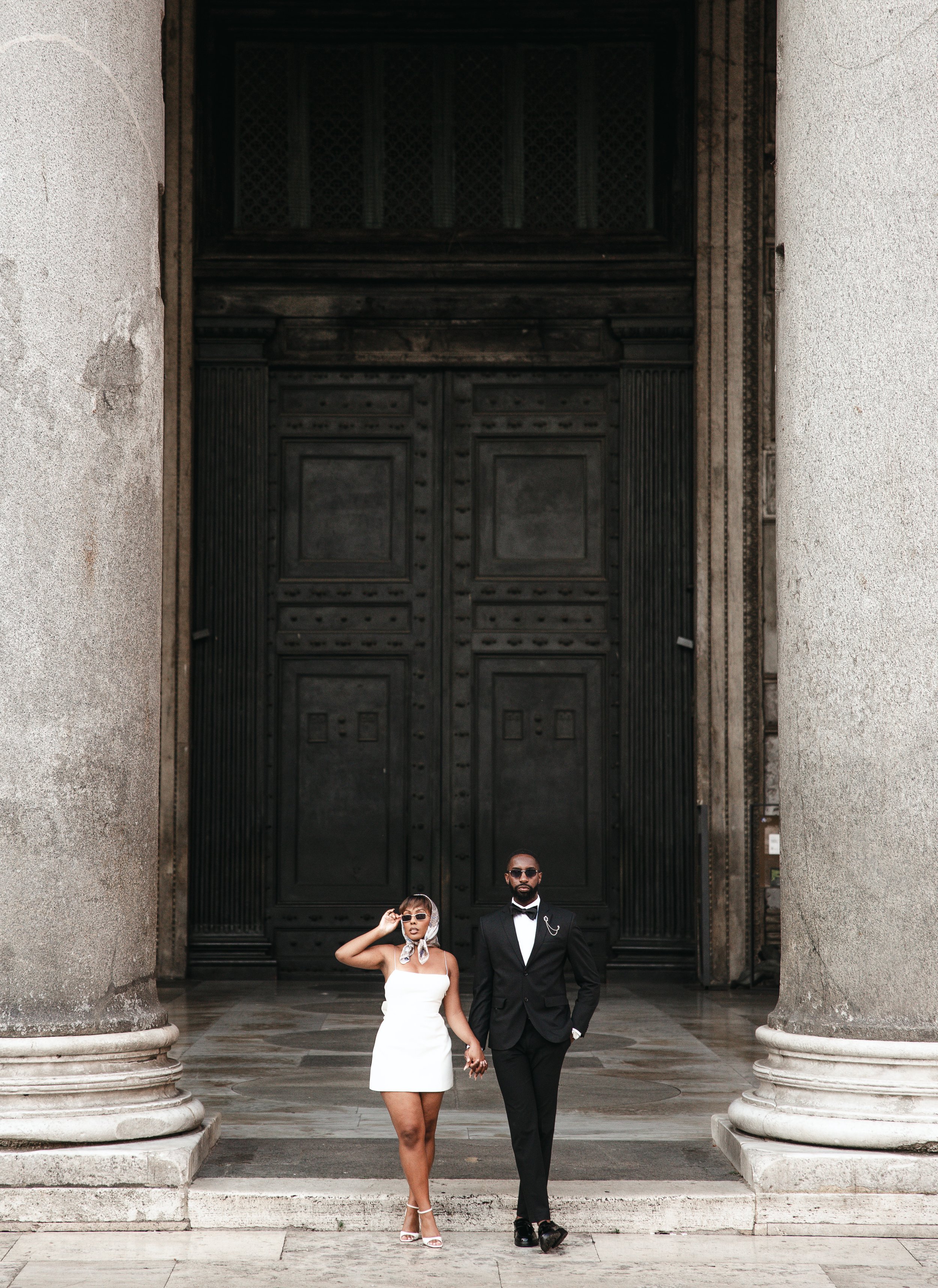 black couple elopement pantheon rome fashion 