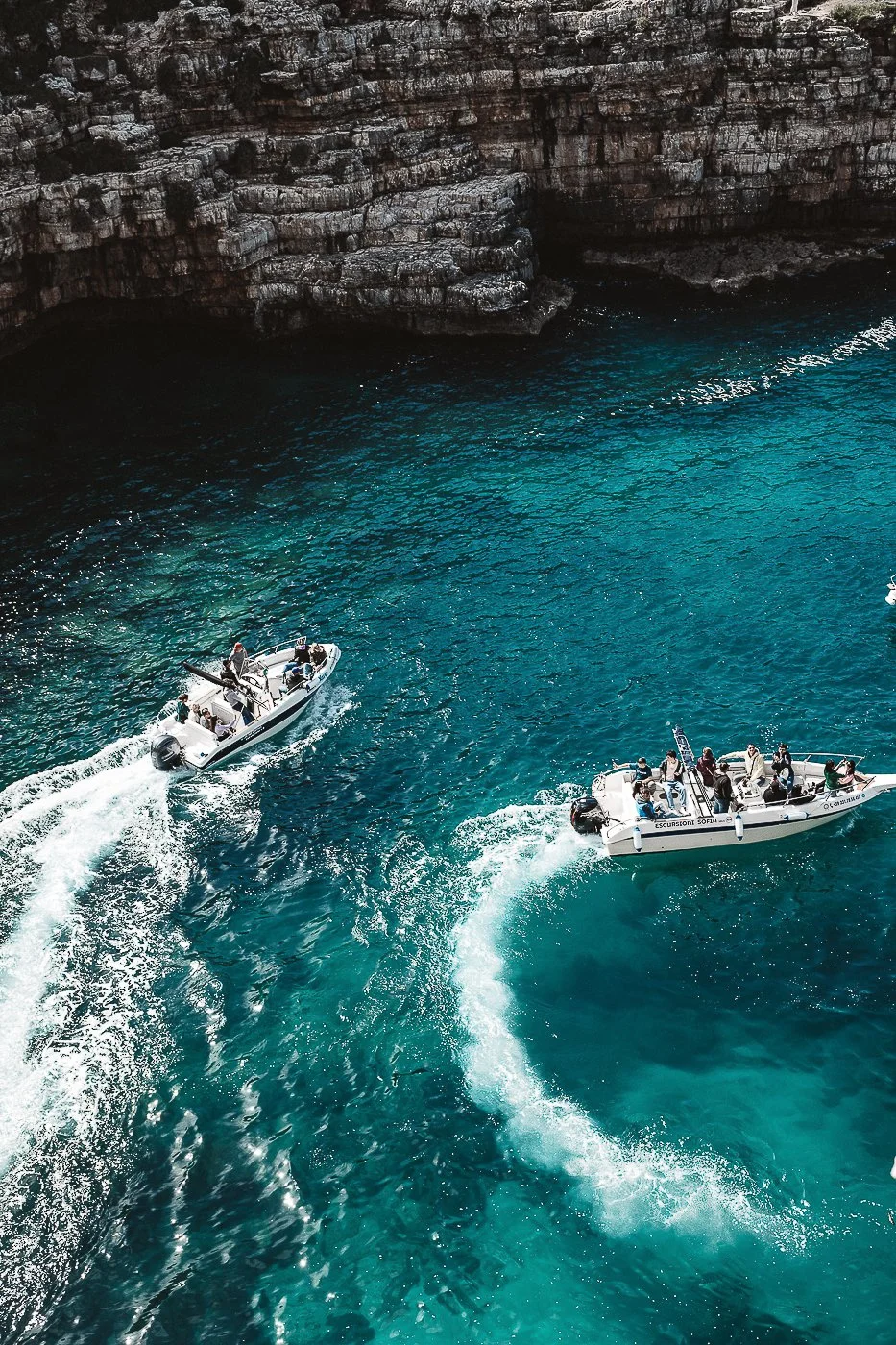 Two boats of the wedding in Puglia, at Polignano a Mare. 
