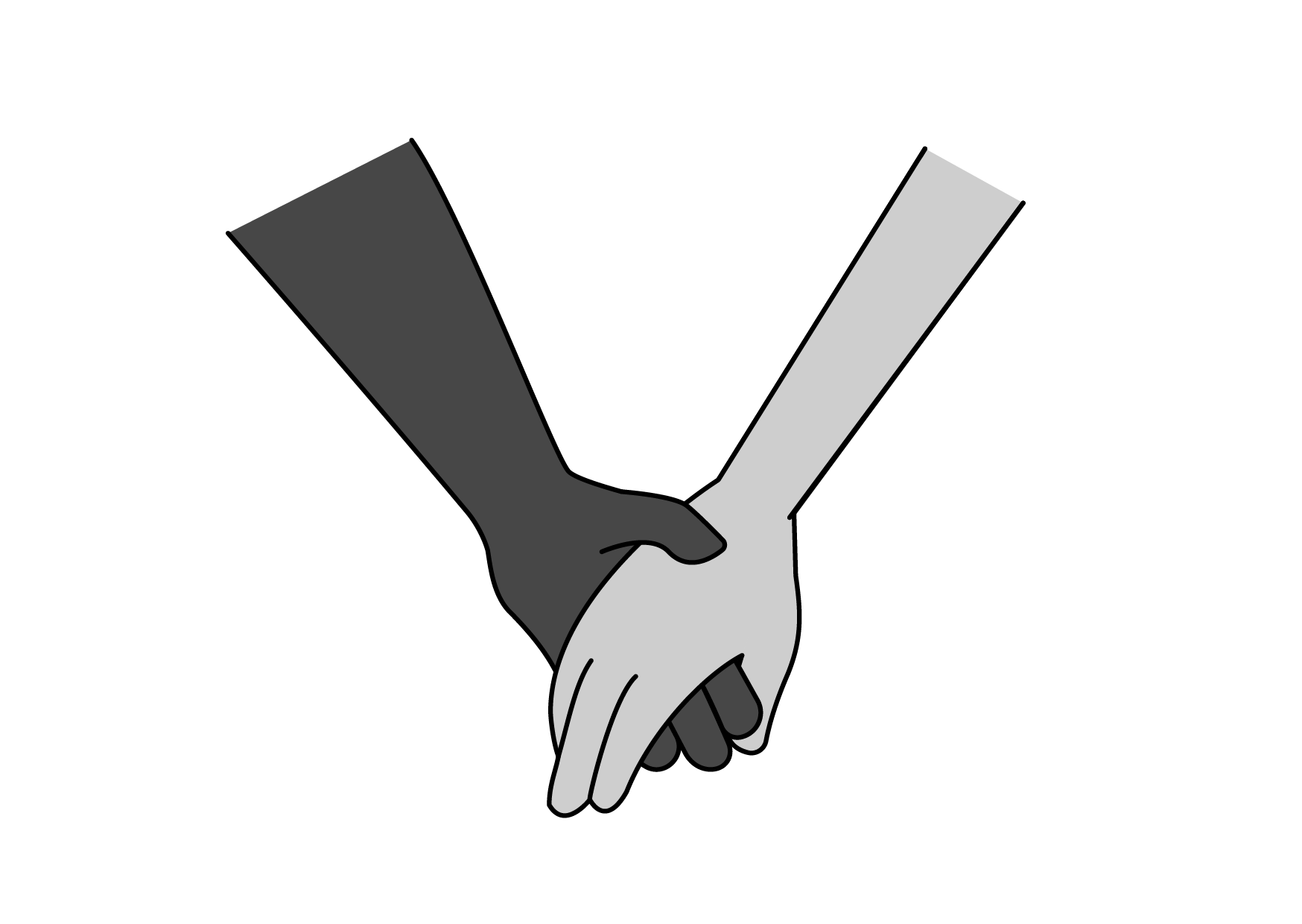 Illustration of two hands, one dark and one light, clasped together in a handshake.