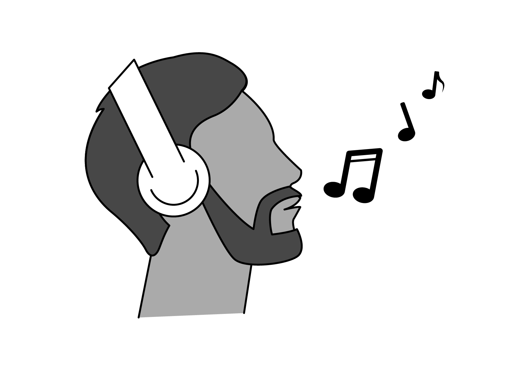 Side profile of a man with facial hair wearing headphones