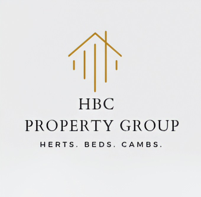 Logo for HBC Property Group with a stylized house outline and text 'HBC Property Group, Herts. Beds. Cambs.' on a white background.