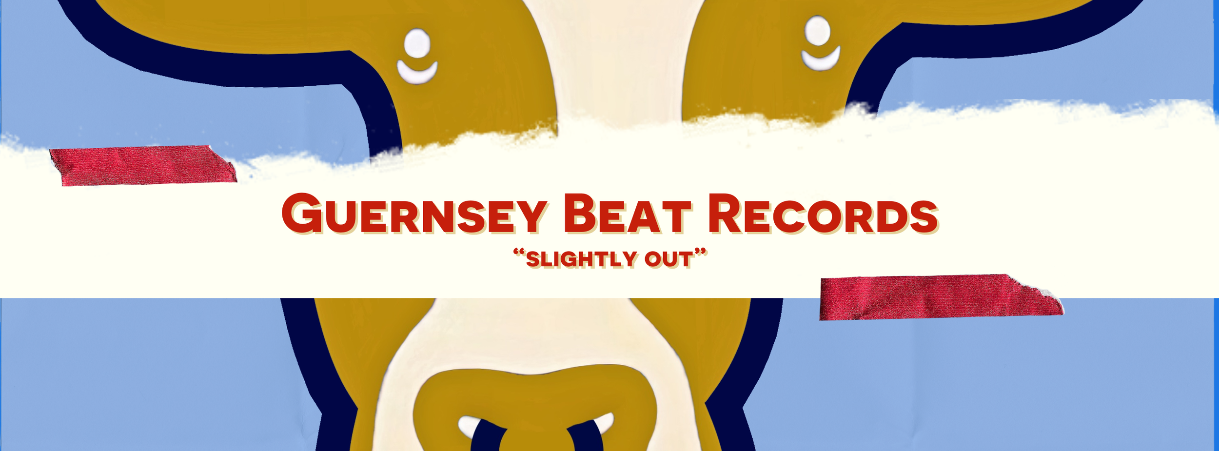 Close-up of a digital illustration featuring a creature with large ears and a prominent nose, with text overlaid that reads 'Guernsey Beat Records' in bold red letters and the phrase 'Slightly Out' in smaller red script.