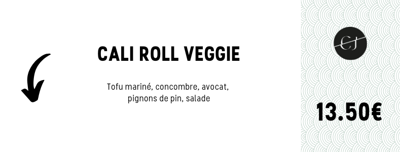 Menu de wrap végétarien avec tofu mariné, concombre, avocat, pignons de pin et salade, prix 13,50 €