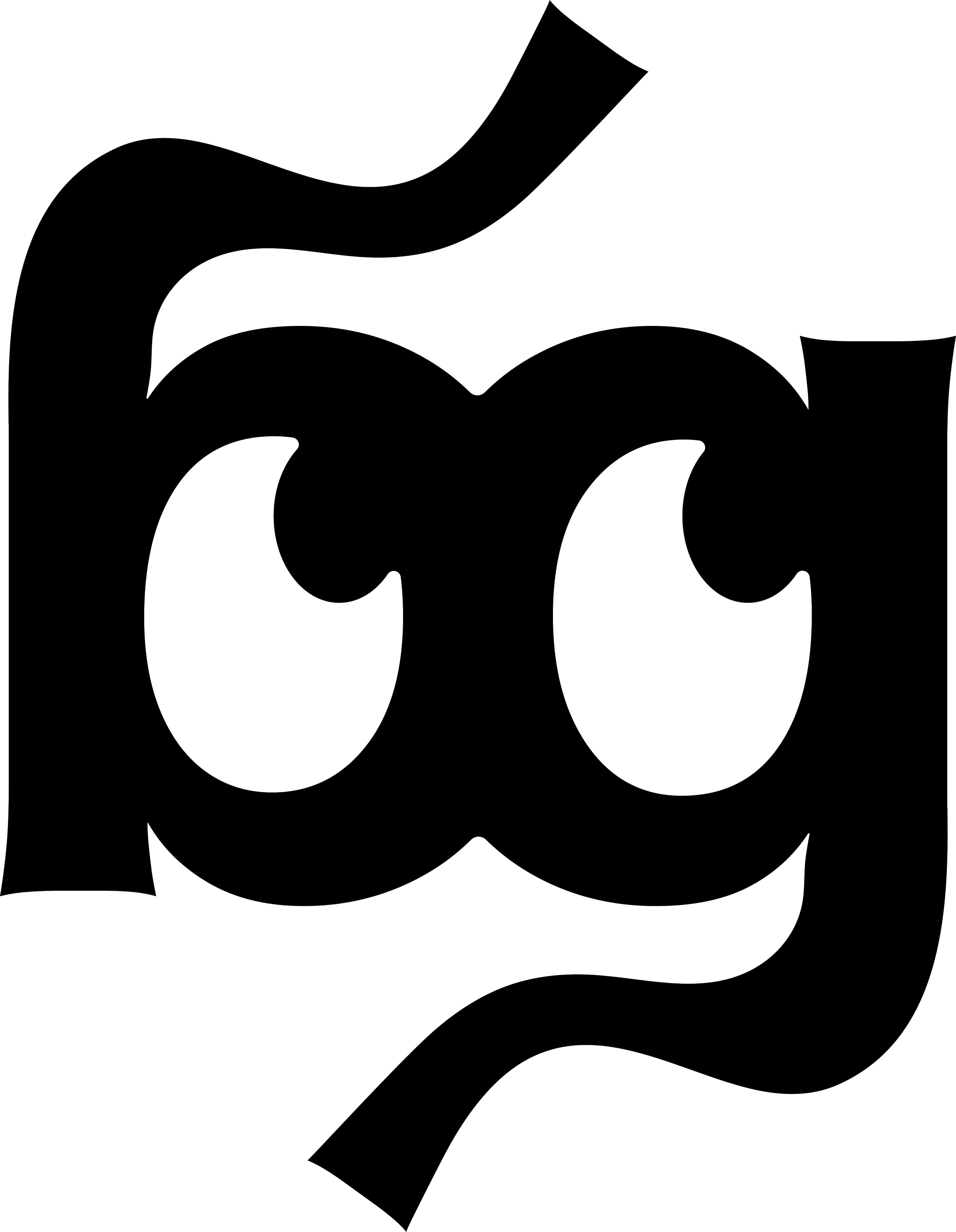 The Studio BlueGreen logomark - stylised letters 'bg', with eyes in the b and g, in black on a transparent background.