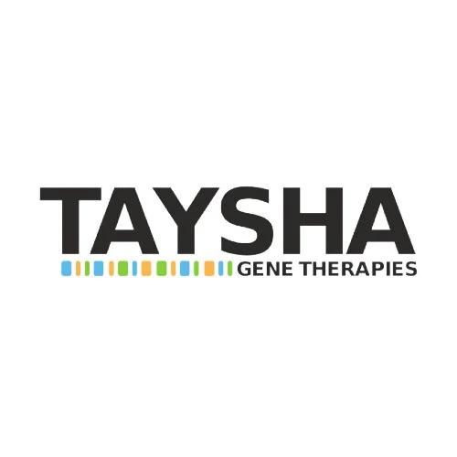 Taysha Gene Therapies logo with the company name and a colorful striped design under the name