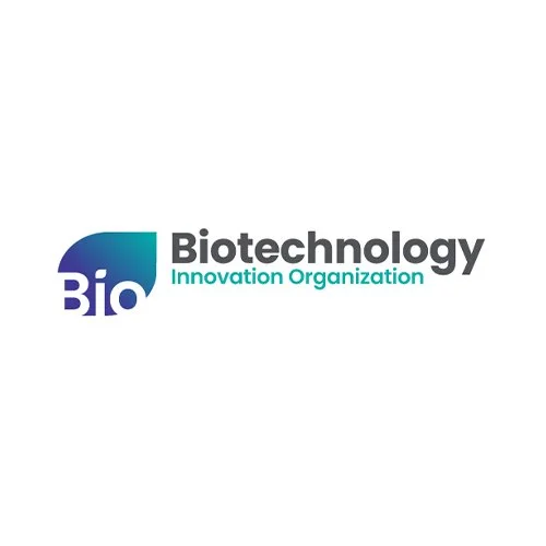 Logo of Biotechnology Innovation Organization with a blue and green gradient emblem and black and teal text.
