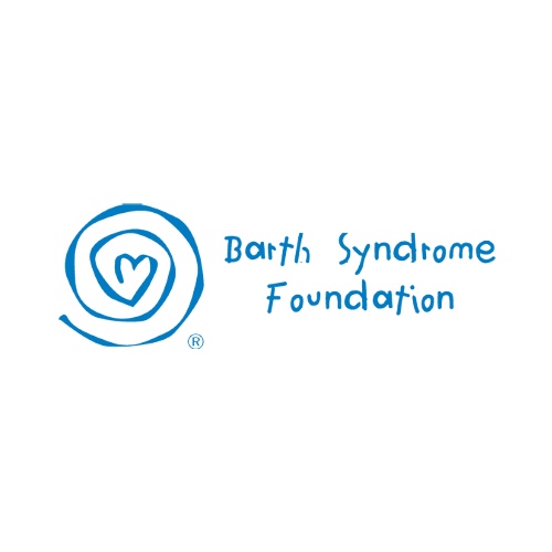 Logo of the Barth Syndrome Foundation with a blue spiral and heart symbol, and the organization's name written in blue text.