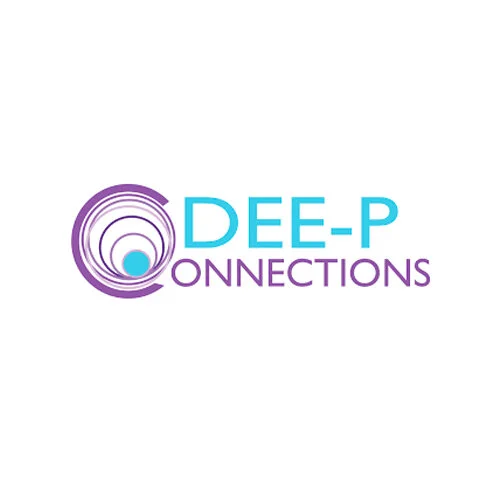 Logo of DEE-P Connections with purple and blue circular design and text.