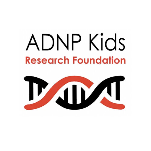 Logo for ADNP Kids Research Foundation featuring stylized DNA helix in black and red.