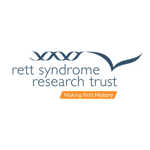 Logo of Rett Syndrome Research Trust with a DNA helix graphic and an orange banner that says "Making Rett History".
