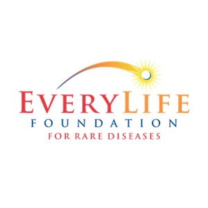 Logo of Every Life Foundation for Rare Diseases featuring a sun with rays over the word 'Every' and a curved line connecting the name.