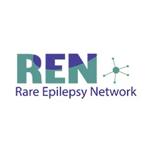 Logo of the Rare Epilepsy Network with stylized text 'REN' and a molecular structure graphic