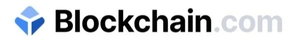 Blockchain.com logo with a blue cube icon and black text