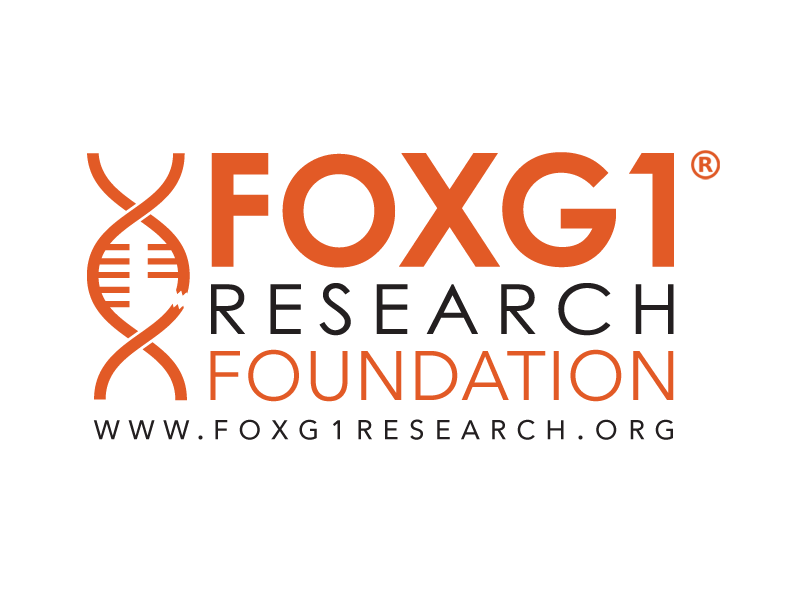 Logo of the Foxg1 Research Foundation featuring a stylized DNA double helix and the foundation's name in orange and black text.