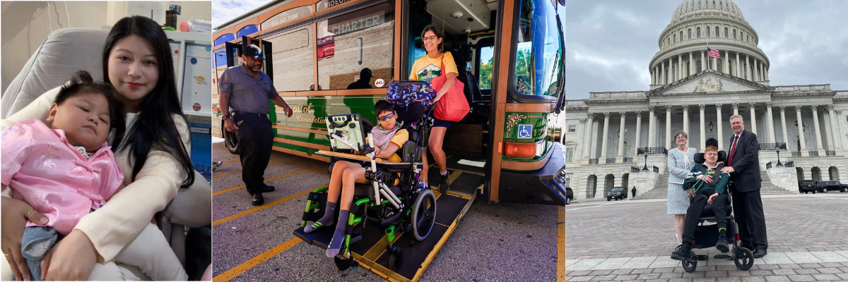 Three images of FOXG1 parents in the news advocating and spreading awareness