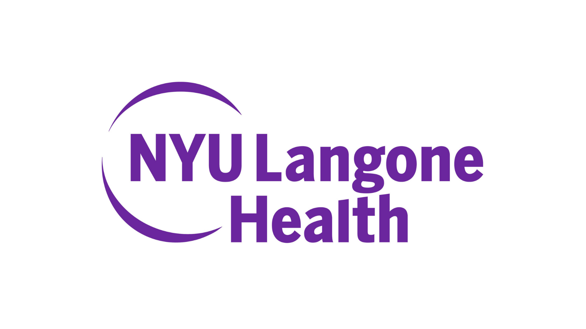 Logo for NYU Langone Health in purple text with a purple crescent shape.