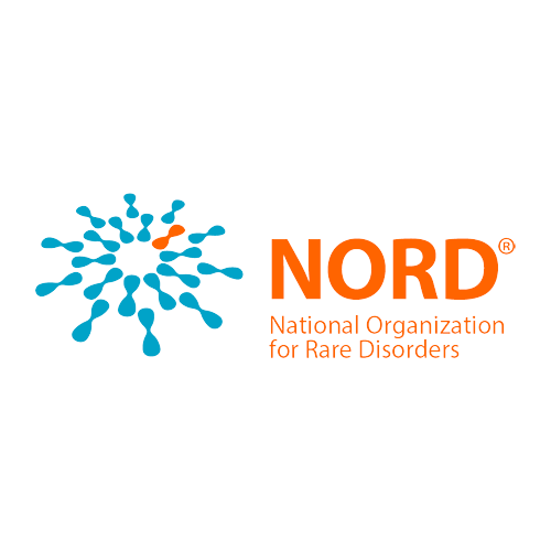 Logo of NORD, the National Organization for Rare Disorders, with a blue and orange abstract design and orange text.